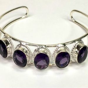 Fantastic 925 / Sterling Silver Cuff Bracelet With Amethyst